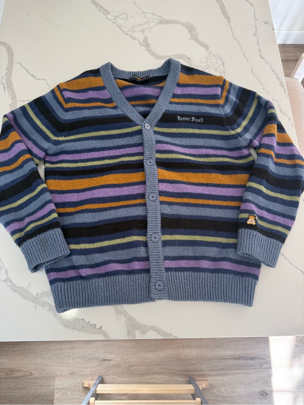 Teddy Fresh Striped Cardigan Blue & Purple Size Large - Picture 3 of 10